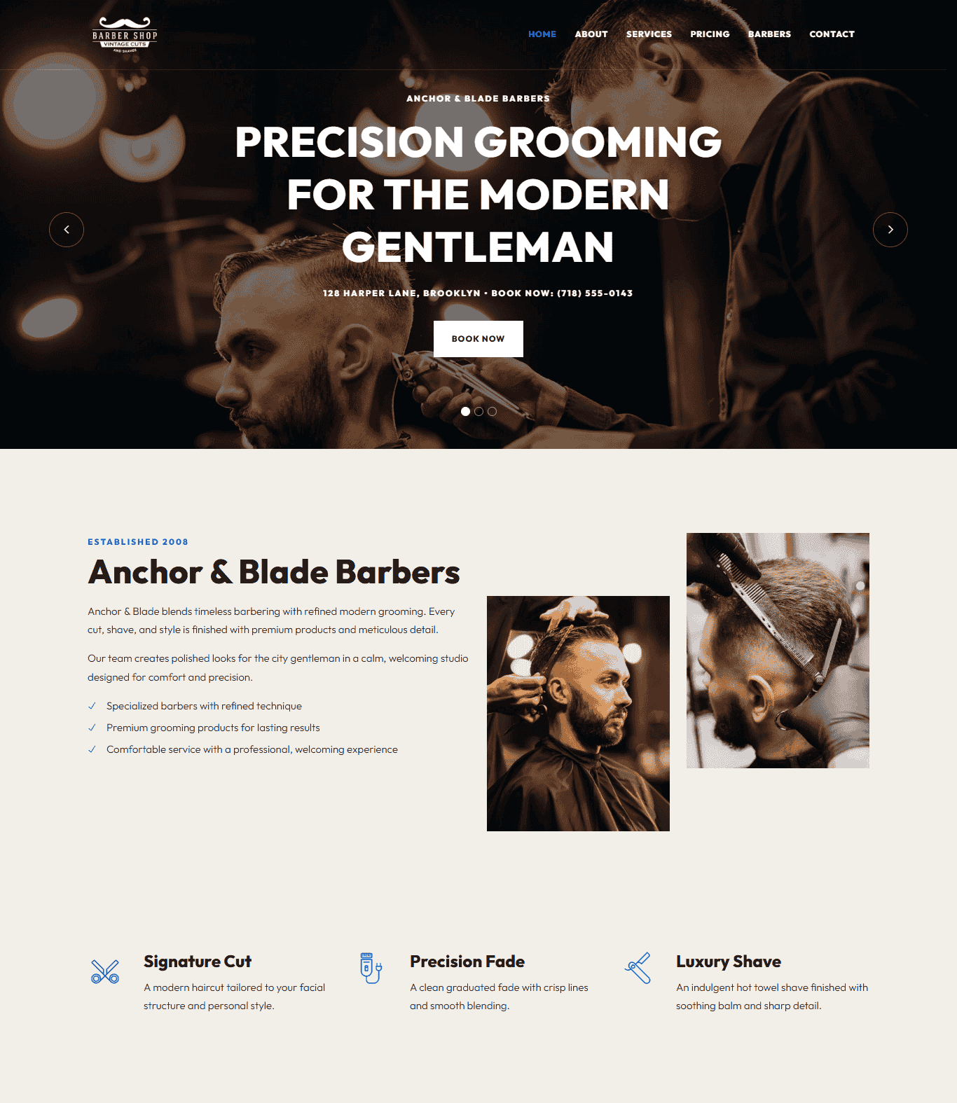 Anchor & Blade Barbers Portfolio - Custom Barber Shop Website