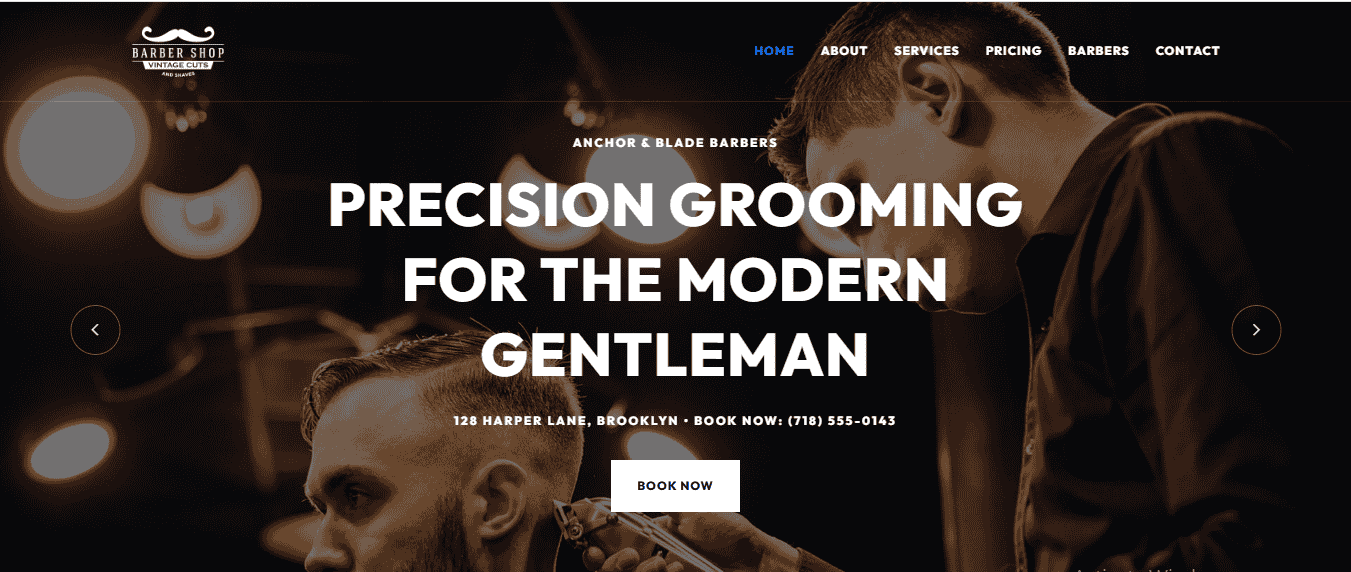 Anchor & Blade Barbers Website Homepage