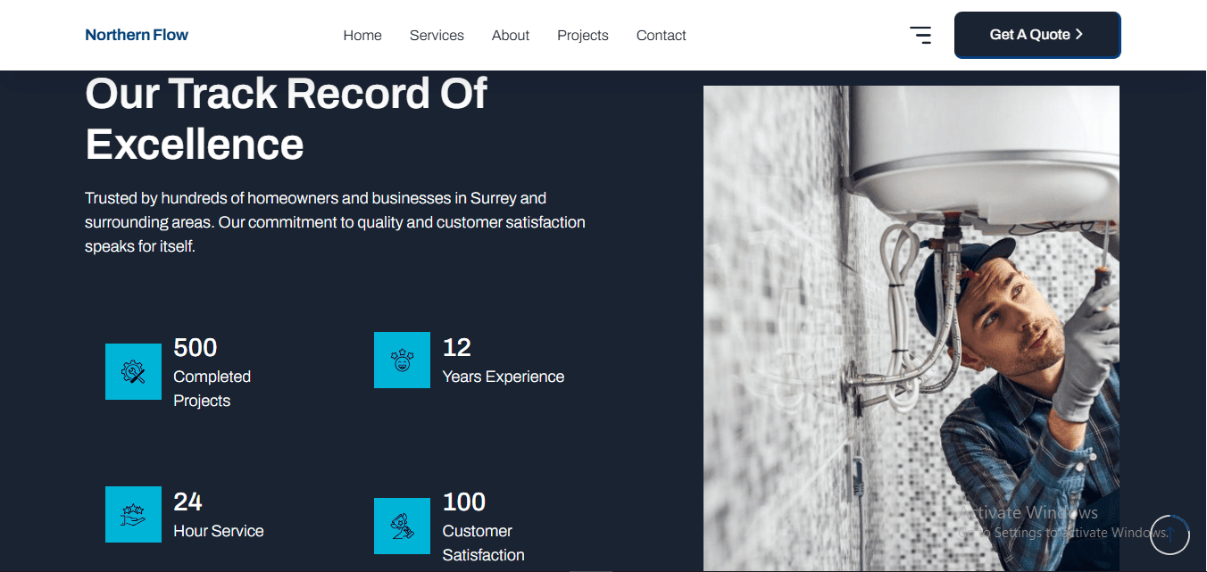 Northern Flow Plumbing Website Services Page Design