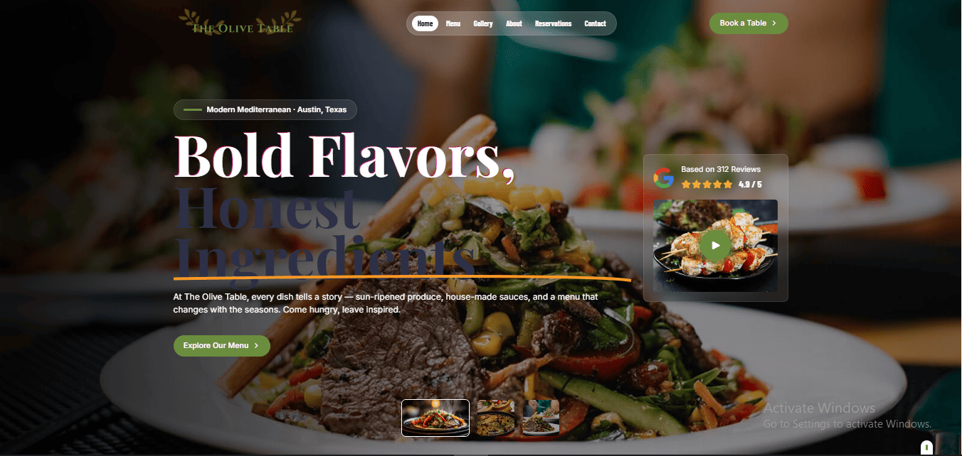The Olive Table Website Homepage
